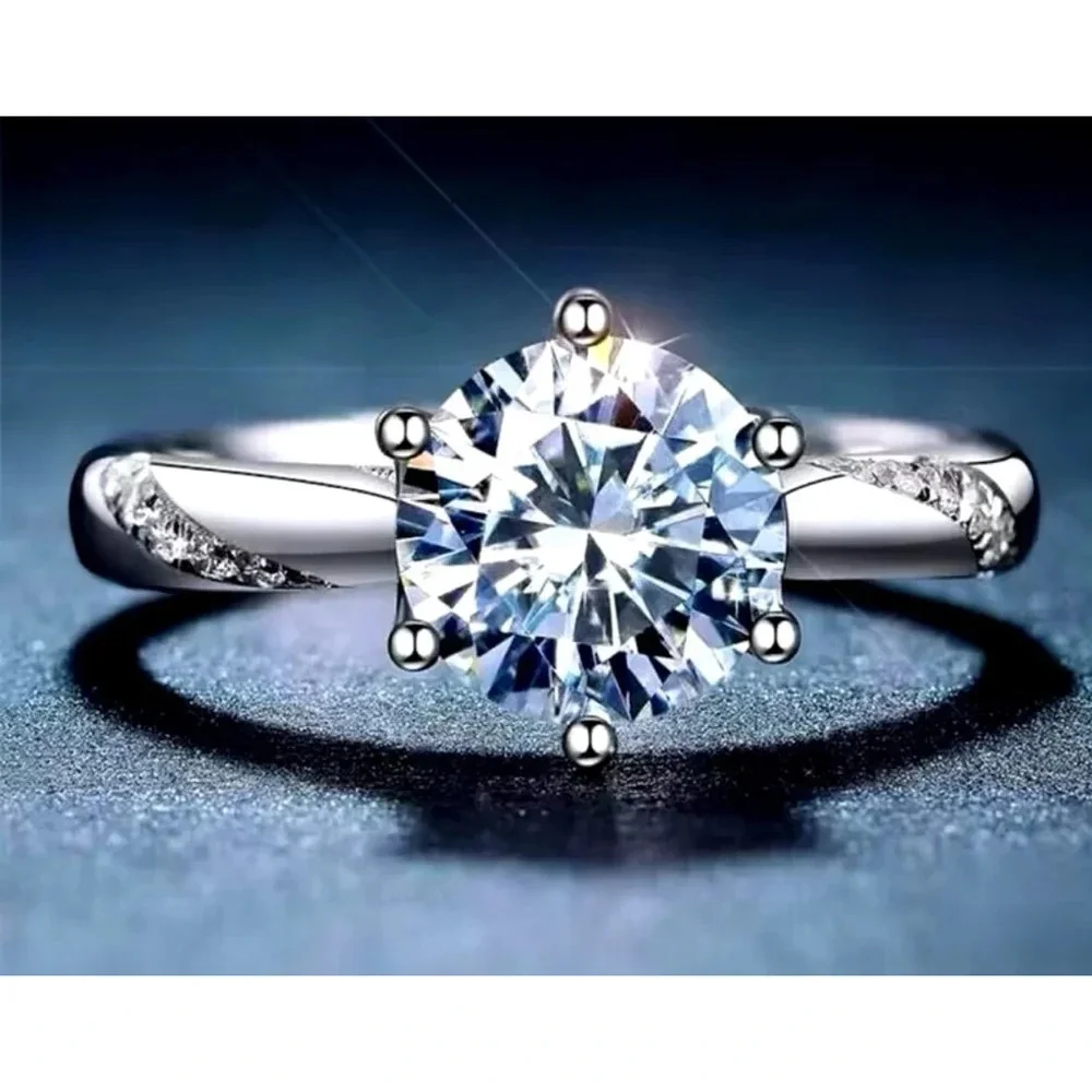 NEW 1ct Simulated Diamond‎ 14k White Gold Plated Silver Ring